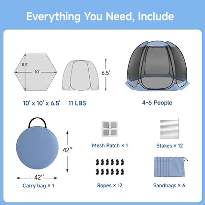 Alvantor 10'x10' Pop Up Screen House Tent, Instant Outdoor Gazebo with Mosquito Netting & UPF 50+ Sun Protection, Portable Canopy Shelter for Patio, Backyard, Camping (4-6 Person),Charcoal Gray