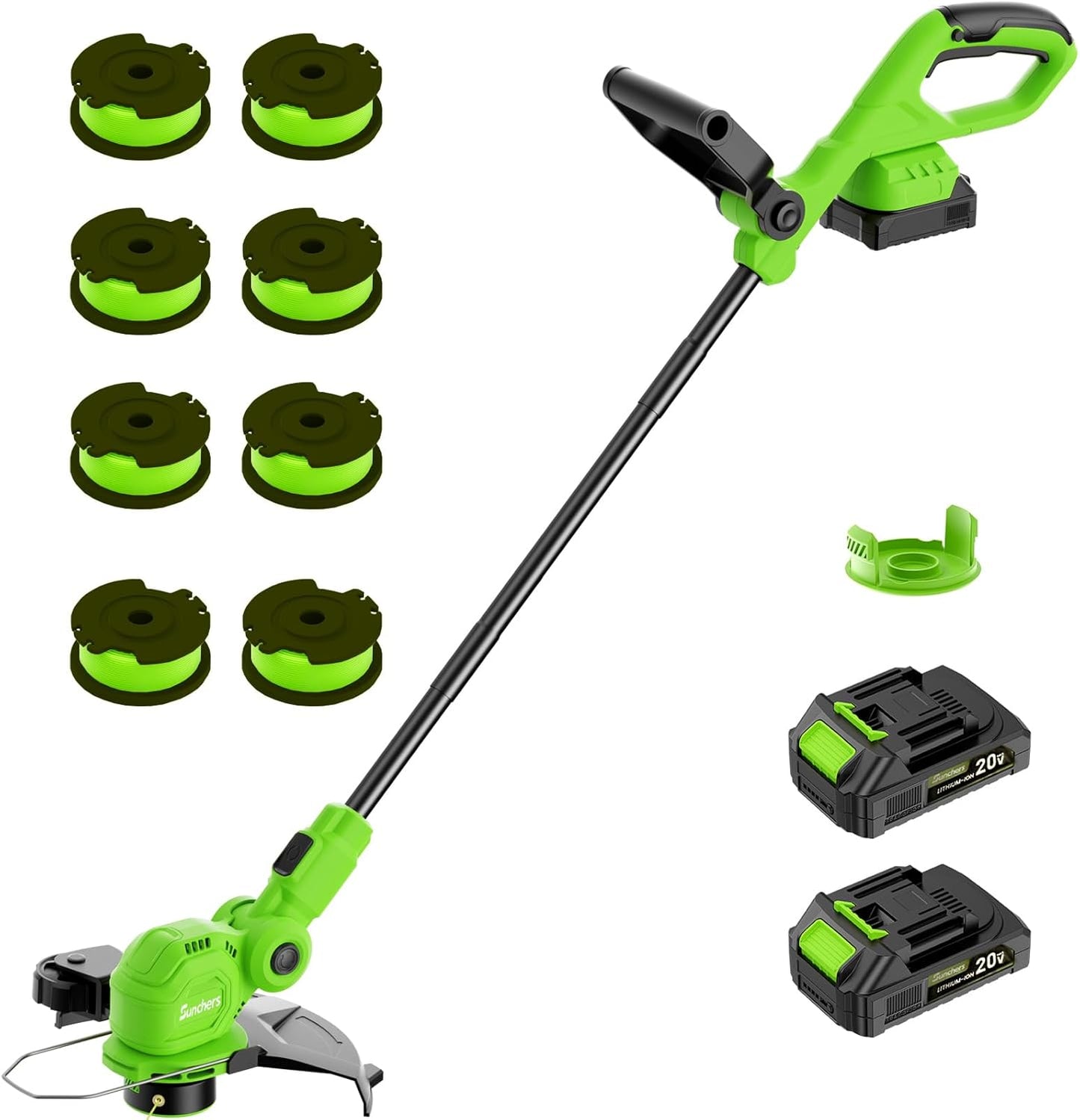 SUNCHERS 20V Cordless String Trimmer - 12-Inch Lawn Edger with Auto Line Feed & 2 Batteries | Green