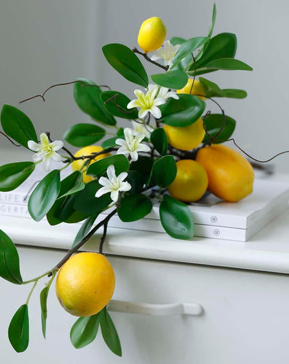 Laelfe Artificial Lemon Branches - 8 Head Faux Lemons for Kitchen & Farmhouse Decor | Bright Yellow