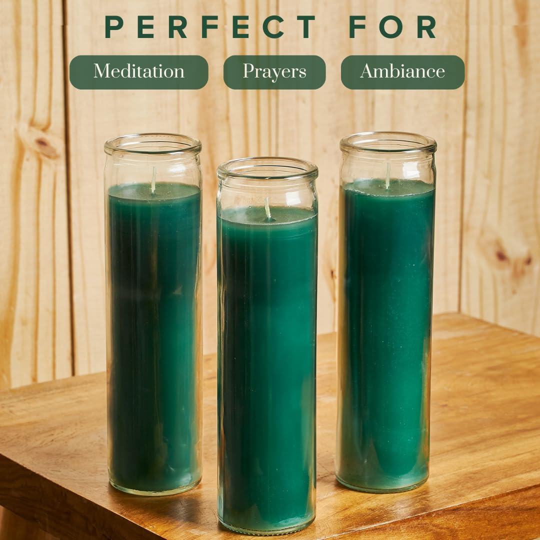 Simply Soson 2x8 inch Green Devotional Candles in Glass Jar - 6 Pack - 90 Hours – Prayer Candle - Tall Pillar Candles for Religious, Memorials, Party Decor