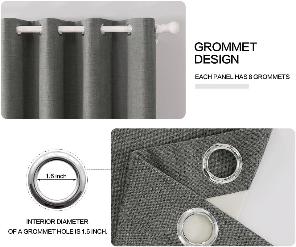 MIULEE Blackout Curtains - 100% Thermal Insulated Dark Grey Linen Texture | 52x72 Inch (2 Panels)