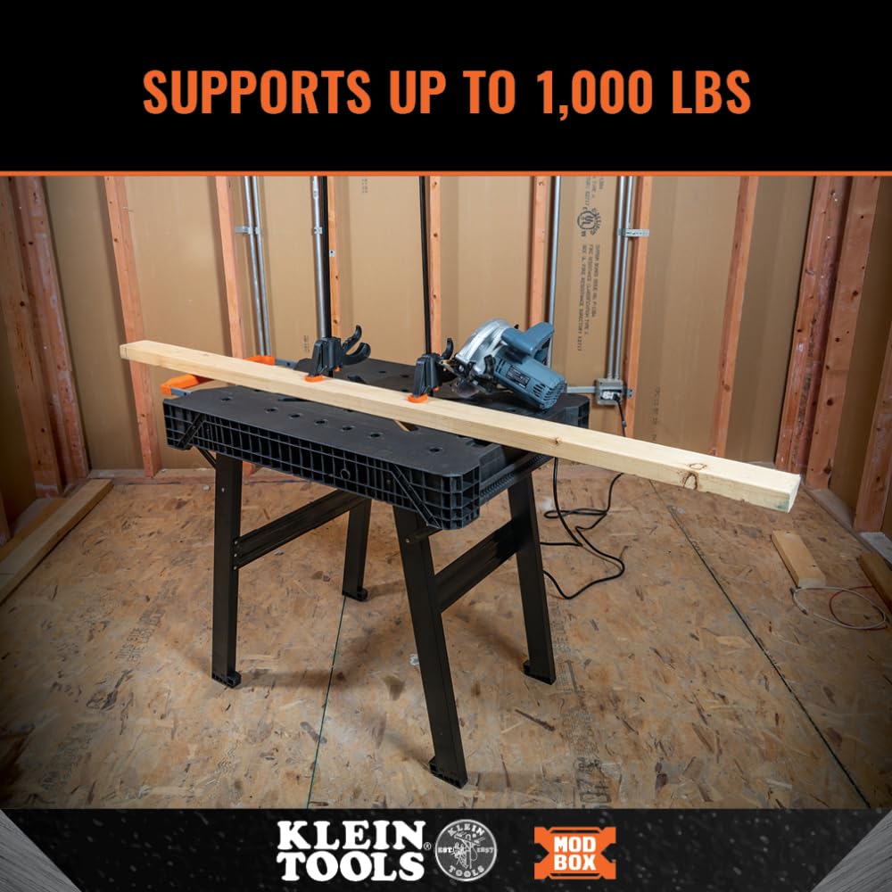 Klein Tools 54410MB MODbox Work Bench, Folding Work Table, Lightweight Portable Workstation, 1000-Pound Capacity, 39.25 x 23.75 x 30.9-Inch, Compatible with MODbox Rail System