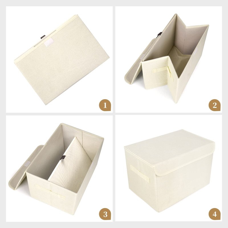 Bagnizer Large 42 Quarts Collapsible Stackable Storage Bins Cube with Lids [3-Pack] Foldable Fabric Linen Storage Boxes, Closet Organizer Baskets with Label for Home (16.7 x 12 x 12, Beige)