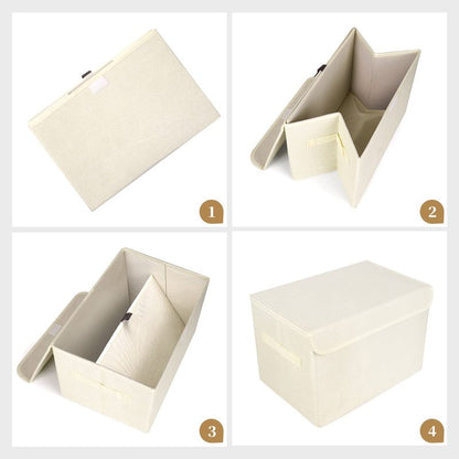 Bagnizer Large 42 Quarts Collapsible Stackable Storage Bins Cube with Lids [3-Pack] Foldable Fabric Linen Storage Boxes, Closet Organizer Baskets with Label for Home (16.7 x 12 x 12, Beige)