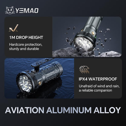 Yemao Rechargeable Flashlights 20000 High Lumens, Brightest Flashlight, Super Bright LED Flashlight Type C Charged, 5 Modes Long Lasting 60 Hours, for Emergencies, Camping, Outdoor, Caving
