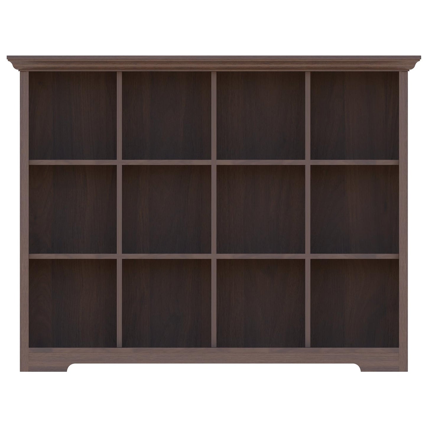 OSCHF Cube Shelf Bookcase with Base - Wooden 3 Tiers Floor Standing Low Storage Cabinet for Home and Office, 12-Cube Lattice Bookshelf, Walnut