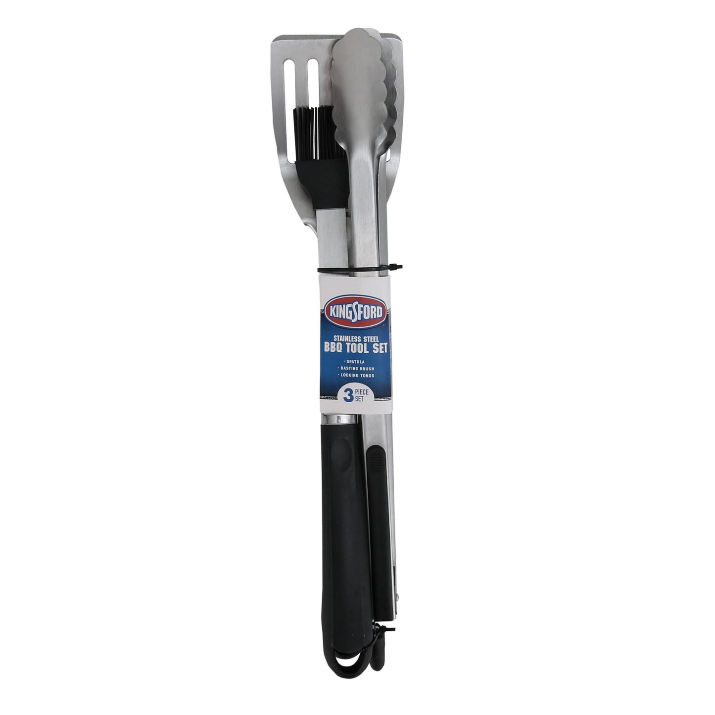Kingsford Stainless Steel 3-Piece BBQ Tool Set | Tongs, Basting Brush, Spatula | Rust-Resistant Grilling Tools