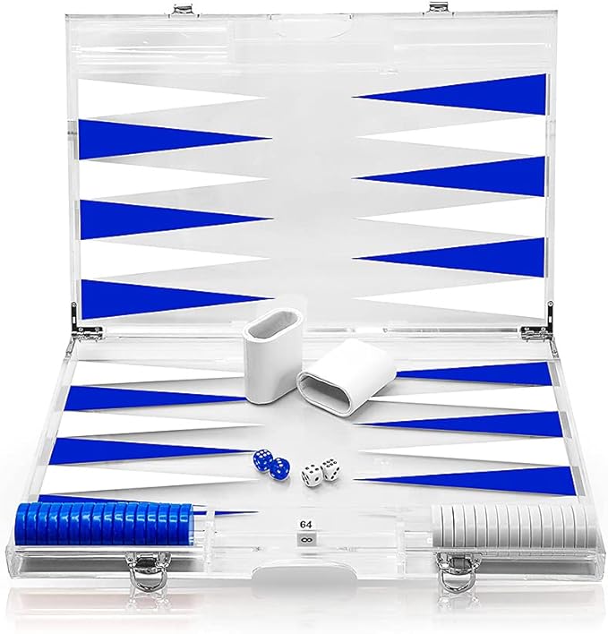 Pursonic Premium 18-Inch Lucite Backgammon Set - Elegant Design for Timeless Enjoyment (Blue)