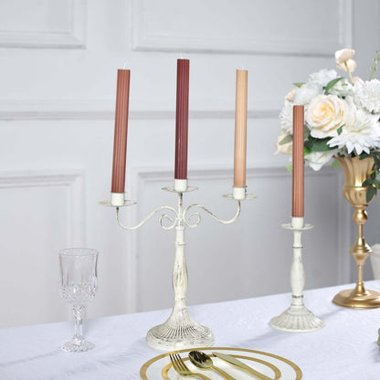 Tableclothsfactory 5 Pack | 9" Assorted Natural Premium Unscented Ribbed Wick Taper Candles, Tall Ribbon Wax Dinner Candles