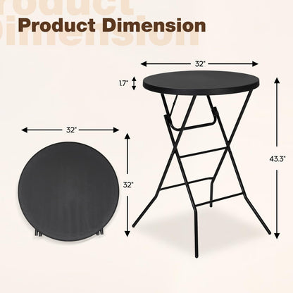 GlowitLian 32" Round Folding Table, Portable Bar Height Folding Table with Detachable Legs, Round Foldable Table with HDPE Top for Standing Parties, Balcony, Event, Indoor Outdoor Use (Black, 2 Pack)