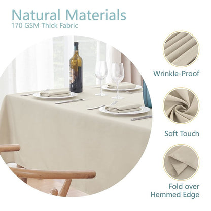 Veblandy 2 Pack Rectangle Tablecloth, 52x70 inch, Water Resistant Wrinkle Free Linen Textured Table Cloth Washable, Decorative Fabric Table Cover for Dining, Party and Camping, Beige