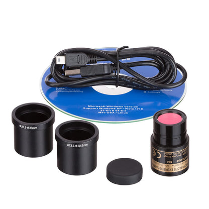 AmScope B120B-E1 Digital Siedentopf Binocular Compound Microscope, 40X-2000X Magnification, Brightfield, LED Illumination, Abbe Condenser, Double-Layer Mechanical Stage, Includes 1.3MP Camera and Software