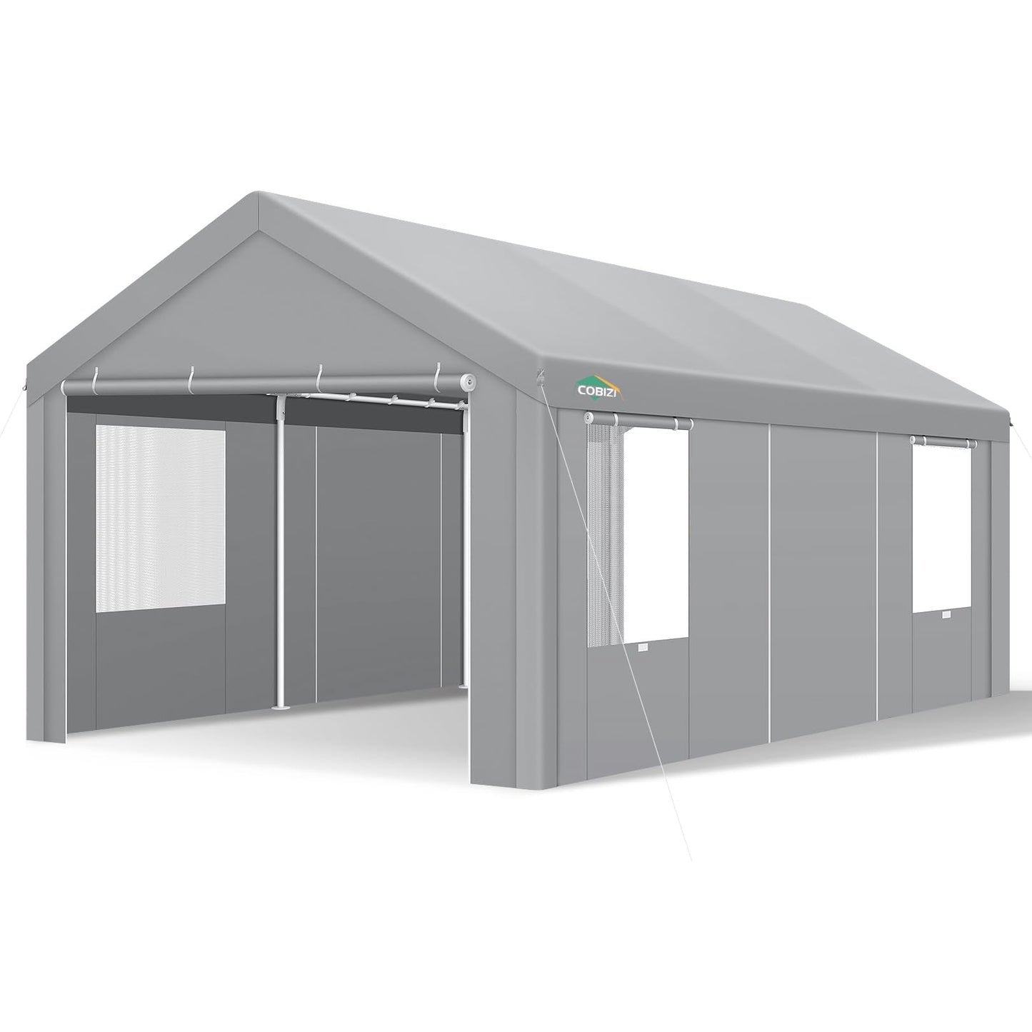 COBIZI Carport Canopy 12x20 Heavy Duty Portable Garage with Removable Sidewalls & Doors, Car Port Canopy Tent with Built-in Sandbags & All-Season Tarp for Car Boat Truck, Gray