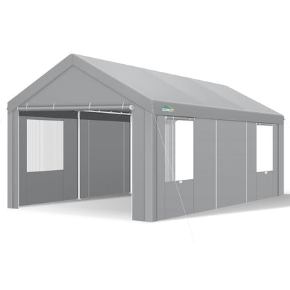 COBIZI Carport Canopy 12x20 Heavy Duty Portable Garage with Removable Sidewalls & Doors, Car Port Canopy Tent with Built-in Sandbags & All-Season Tarp for Car Boat Truck, Gray