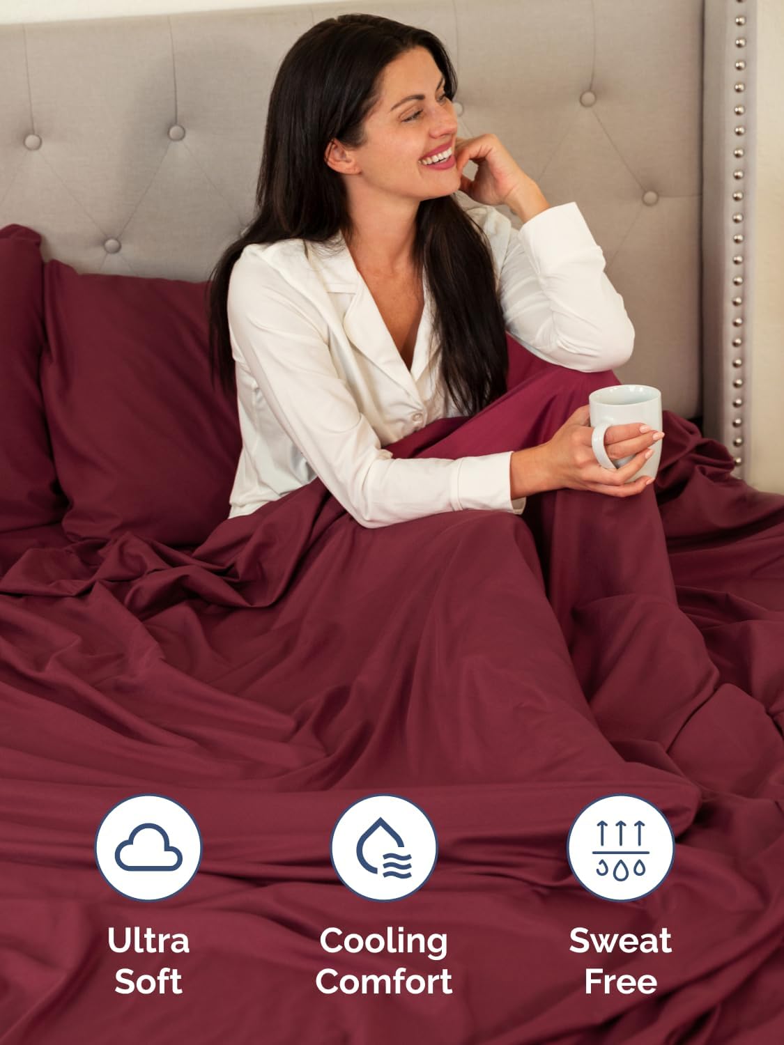 Skiennix Extra Deep Full Sheet Set - 6 Piece Breathable Cooling Bedding - Soft Wrinkle-Free Burgundy