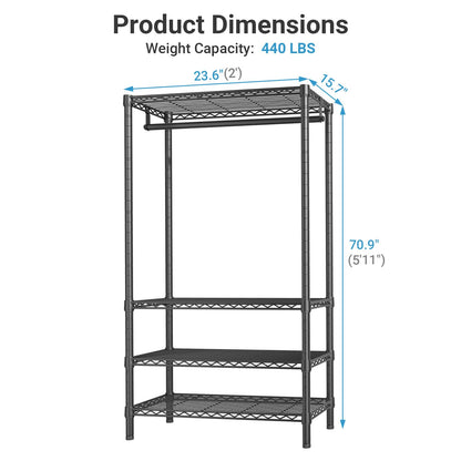 VIPEK V1 Medium Portable Garment Racks 440lbs Load Capacity, Heavy Duty Clothes Rack with 4 Tiers Adjustable Shelves & Hanging Rod, Compact Space-Saving Storage for Small Apartments/Dorms (Black)