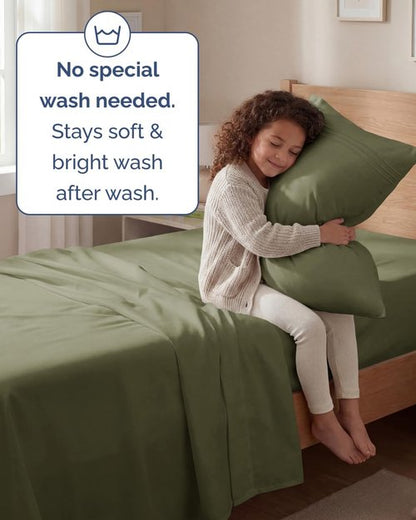Comfy Twin Size 3-Piece Sheet Set | Breathable & Cooling Hotel Luxury Bedding - Sage Green