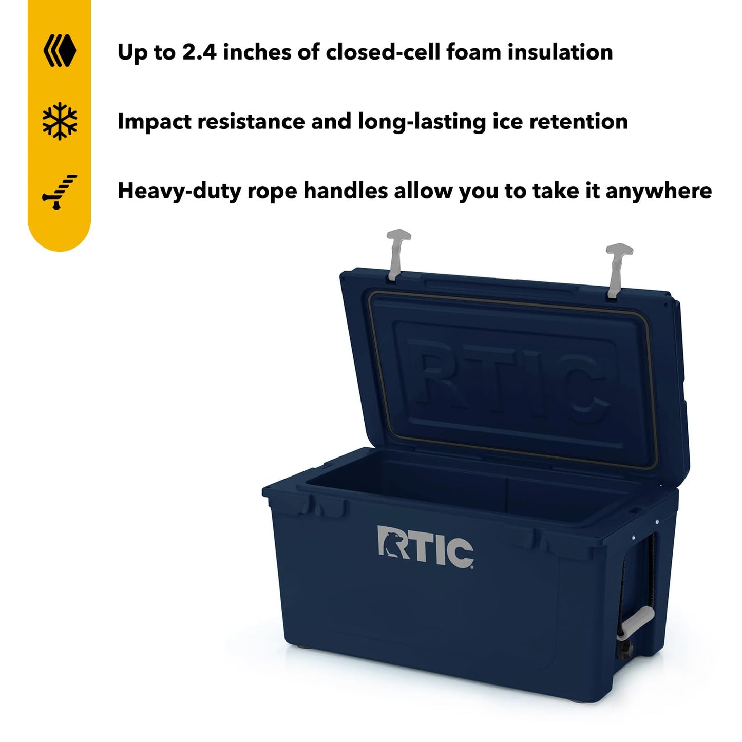 RTIC 65 QT Ultra-Tough Cooler Hard Insulated Portable Ice Chest Box for Beach, Drink, Beverage, Camping, Picnic, Fishing, Boat, Barbecue, Navy