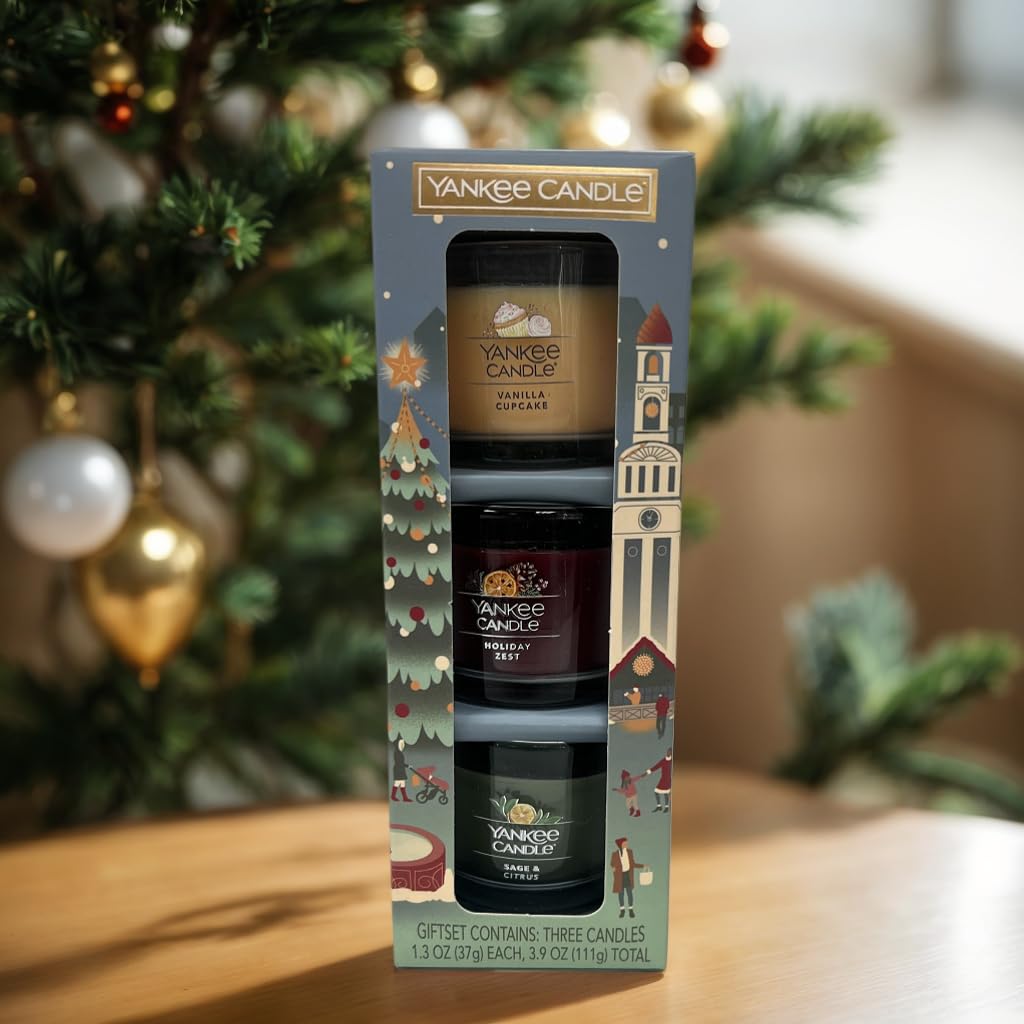 Yankee Candle Holiday Party Mini Scented Candle Gift Set - Vanilla Cupcake, Holiday Zest, Sage & Citrus
