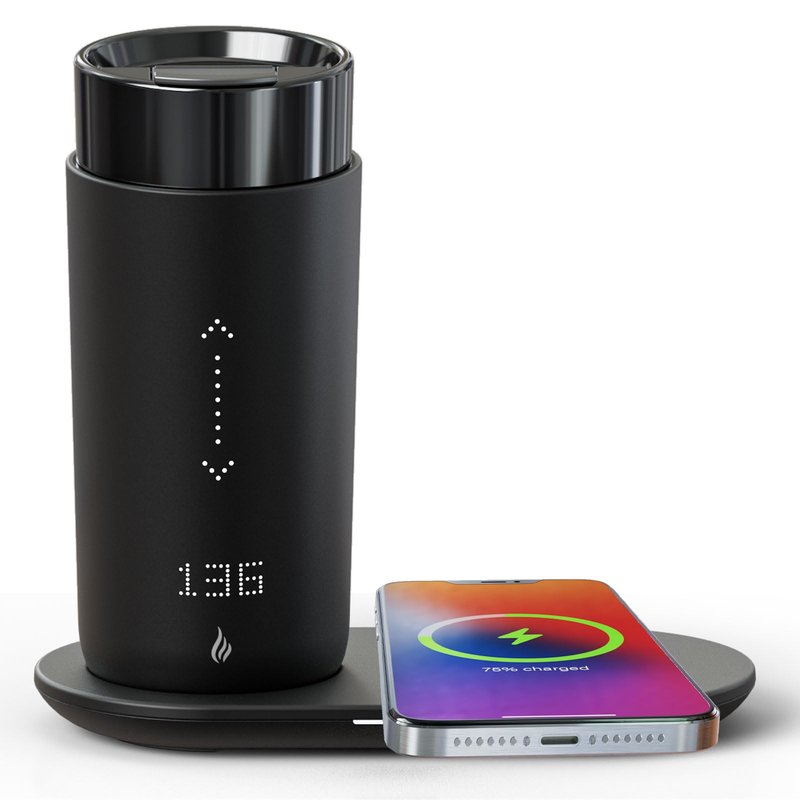 LEGARDLILIU Temperature Control Heated Coffee Mug Smart Self Heating Travel Mug 12 Oz App Controlled Warmer Mug 4-10 Hour LED Display Keep Coffee Hot Fast Wireless Charger Base Dull Black