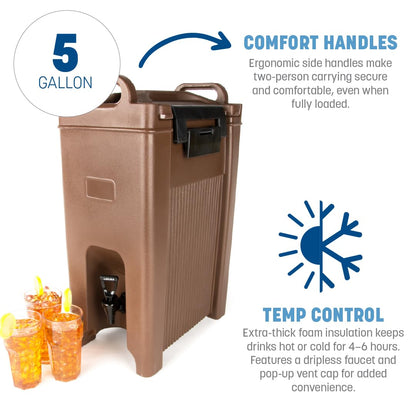 Carlisle FoodService Products Cateraide LD Insulated Beverage Server, Drink Dispenser with Spigot for Commercial or Home Use, 5 Gallon Capacity, 1 Count, Black