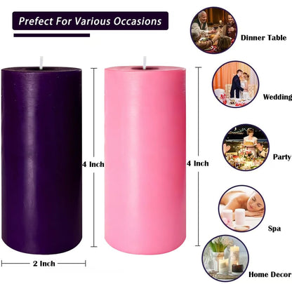 4 Pack Advent Pillar Candles, 3 Purple and 1 Pink, 2x4 Inch, Long-Lasting, Dripless and Smokeless Unscented Candles, Ideal for Christmas