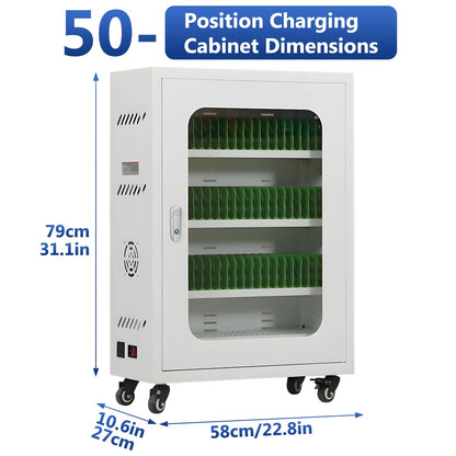 zyiesrsq Mobile Charging Cabinet for Cell Phone, 50 Device Charging Station, USB Charging Cart Locker, with Wheels & Combination Lock, Secure Phone Storage Cabinet (50Slots)