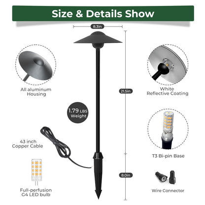 Gardencoin Low Voltage Pathway Lights (8.5'' Shade, 21.5'' Tall)，12V Outdoor LED Landscape Path Lights Wired, Aluminum Pathway Lighting with 3W 2700K Replaceable Bulb for Walkway Garden Yard, 6 Pack