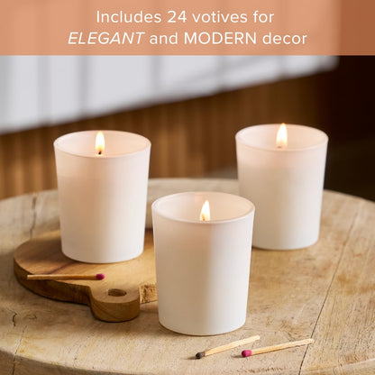 Simply Soson Votive Candles Bulk, 24 Filled White Votive Candle Holder, 10 Hours Burn time, Small Bulk Candles, Unscented Candle, Candle Votives for Wedding, Holiday