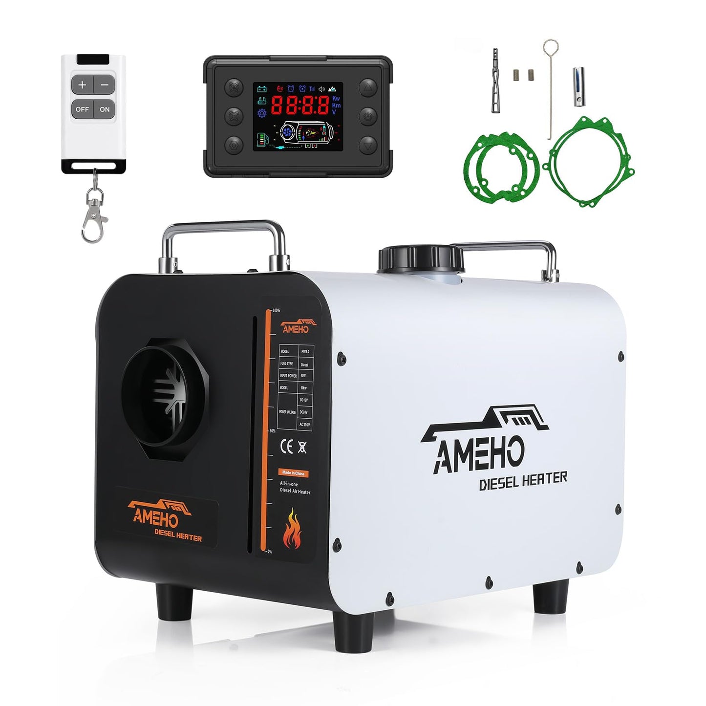 AMEHO 8KW Diesel Heater, 12V/24V/110V All in One Portable Parking Heater for RV Trailer Truck Camper, Diesel Car Heaters with Thermostat & Remote Control & LCD Screen