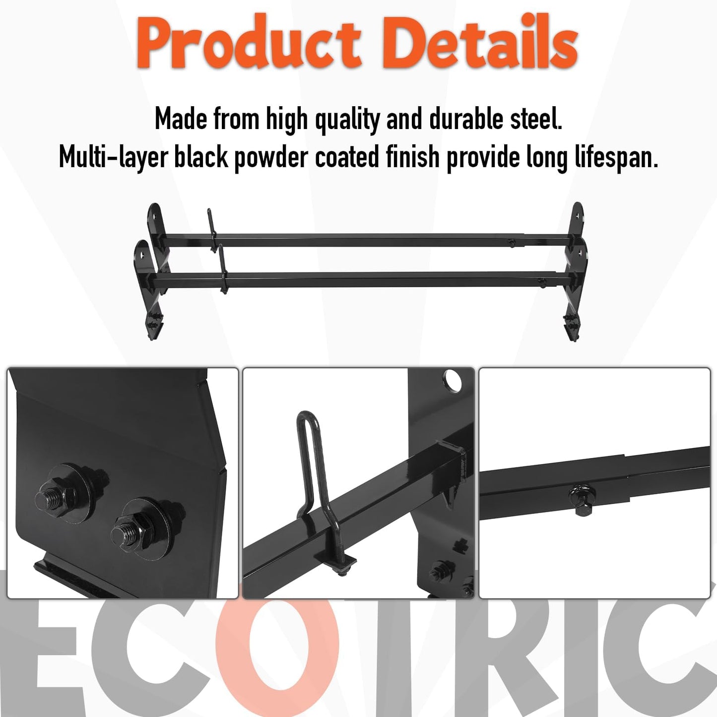 ECOTRIC Cross Bar 53"-66" Compatible with 1999-2022 Chevy Express 2500 3500/GMC Savana 2500 3500/Ford E-150 E-250 E-350 E-450 Ladder Rack Carrier