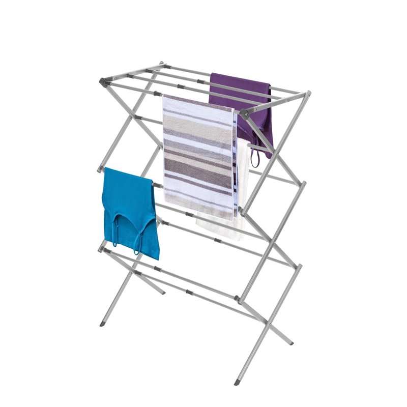 BLACK+DECKER 3 Tier Expandable Collapsing Foldable Laundry Rack for Air Drying Clothing, Space Saving Heavy Duty Lightweight Metal Drying Rack, Grey