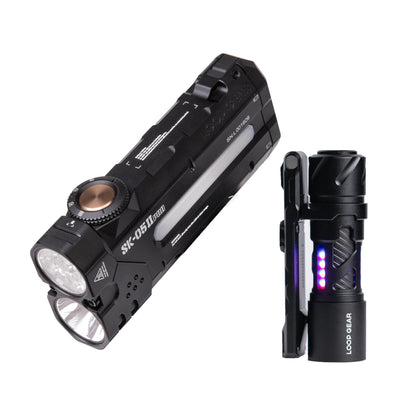 LOOP GEAR Camping & Emergency Flashlight Bundle – SK05 Pro 2 Flat EDC (5000LM, Dual Replaceable Batteries, IP68, Magnetic) + SK03 RGB Pro Mini (1000LM, 8-Color RGB, Built-in Multi-Tool, IP68, Magnetic