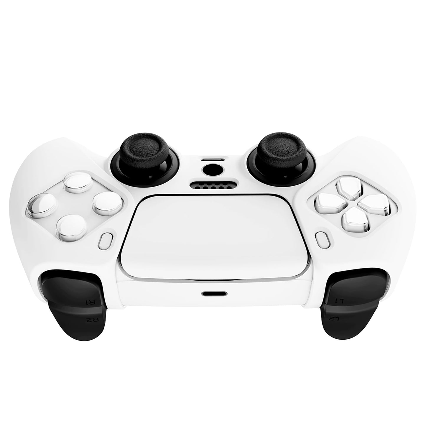 PlayVital White Pure Series Anti-Slip Silicone Cover Skin for ps5 Controller, Soft Rubber Case for ps5 Wireless Controller with White Thumb Grip Caps
