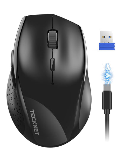 TECKNET Wireless Mouse Rechargeable,Mouse for Laptop Computer,2.4G USB Computer Mice Wireless,6 Button 6400 DPI Ergonomic Silent Mice,Portable Cordless Travel Mice-Wide Compatibility
