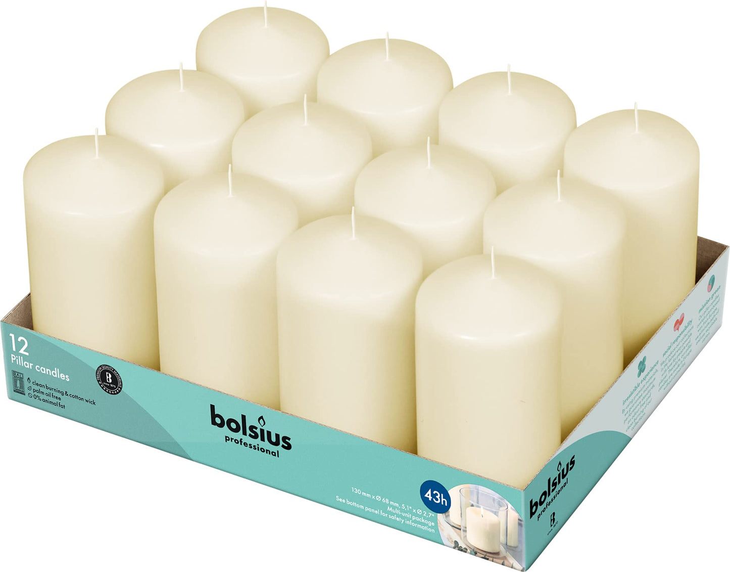 BOLSIUS 12 Ivory Pillar Candles Set - Unscented 43 Hour Long Lasting Candles - 2.7 x 5-inch Dripless Clean Burning Smokeless Dinner Candle - Perfect for Weddings Parties and Special Occasions