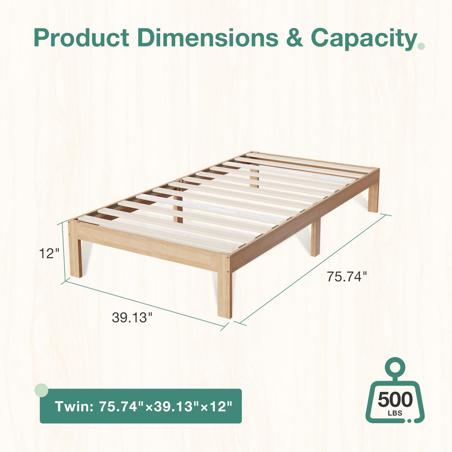 Novilla 12 Inch Wooden Twin Bed Frame, Classic Solid Wood Platform Bed Frame Twin Size, Sturdy Wood Slat Support, No Box Spring Needed, Easy Assembly