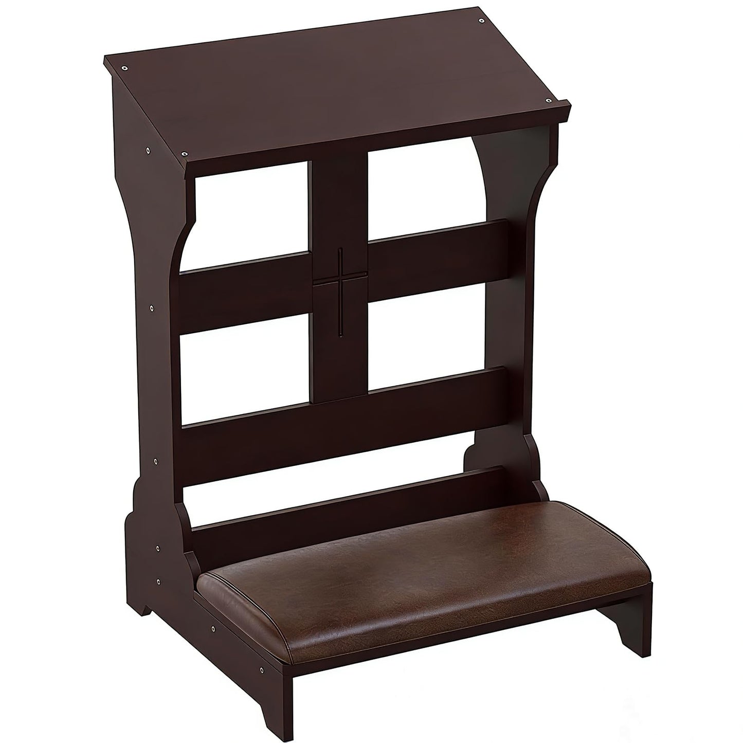 Jeracino Prayer Kneeler, Wooden Kneeling Bench with Foldable Design, 23" L x 20" W x 36" H, Folding Prayer Bench with Padded Cushion, Portable Prayer Bench, Brown Wood Color
