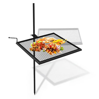 Ferrochef 24" x 24" Fire Pit Campfire Grill Grate Campfire Grill Portable Open Fire Cooking Heavy-duty Foldable Camping Cooking Barbecue Rack Easy Setup & Adjustable Height for Outdoor BBQ