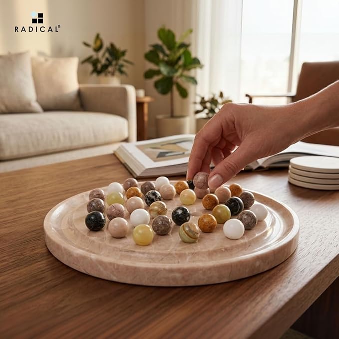 Marble Solitaire Game 10 Inch Verona Handmade Peg Solitaire Board Game with Marbles Classic Marble Puzzle Game for Adults Modern Tabletop Brain Teaser