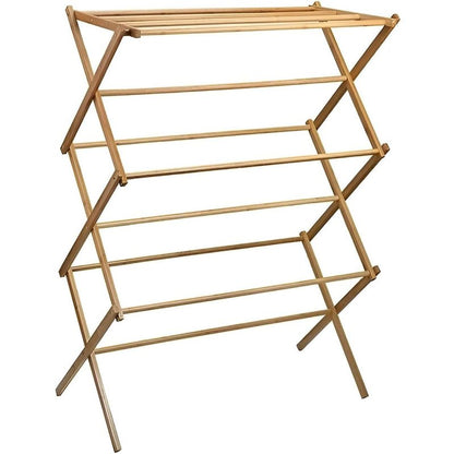 Collapsible Bamboo Drying Rack – Foldable Laundry Drying Stand for Indoor/Outdoor Use – Space-Saving Clothes Rack for Towels, Blankets & Delicates