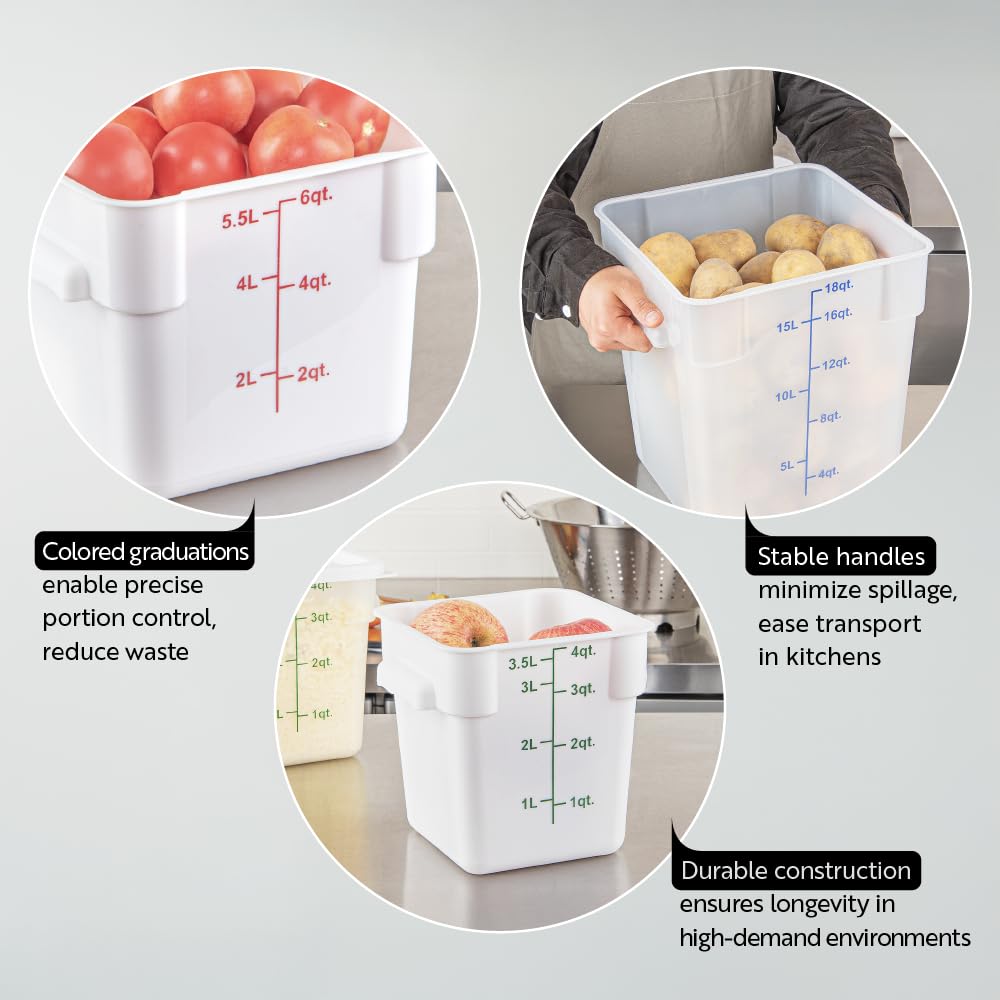 Restaurantware Food Storage Container 10 Pack of 18 qt Plastic Kitchen Storage Bin with Volume Markers Space-Efficient Design Dishwasher-Safe Polypropylene Translucent