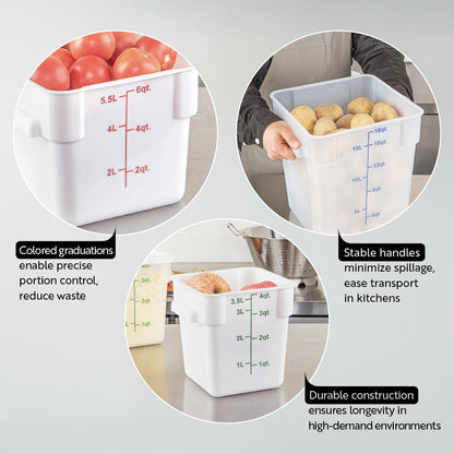 Restaurantware Food Storage Container 10 Pack of 18 qt Plastic Kitchen Storage Bin with Volume Markers Space-Efficient Design Dishwasher-Safe Polypropylene Translucent