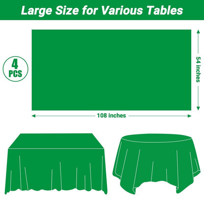 QZYL 2 Pack Green Plastic Tablecloths, 108 x 54 Inches Green Tablecloth for Rectangle Table, Rectangle Disposable Tablecloth Party Tablecover, Table Decor Party Supplies for Outdoor Indoor