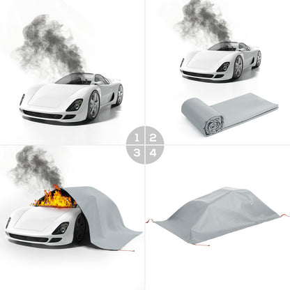FLASLD Car Fire Blanket, Large Fireproof Blanket Fire Extinguisher Blanket for Electric/Fuel Vehicle Accidents, Silicone Coated Fibergalss Cover, Heat Resistant Fire Suppression Blankets 20ft x 26.5ft