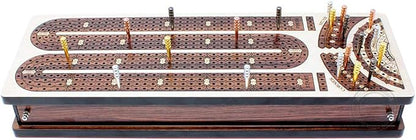 House of Cribbage - Continuous Cribbage Board/Box Inlaid in Maple/Rosewood : 4 Track - Side Drawers with Score Marking Fields for Skunks Corners and Won Games