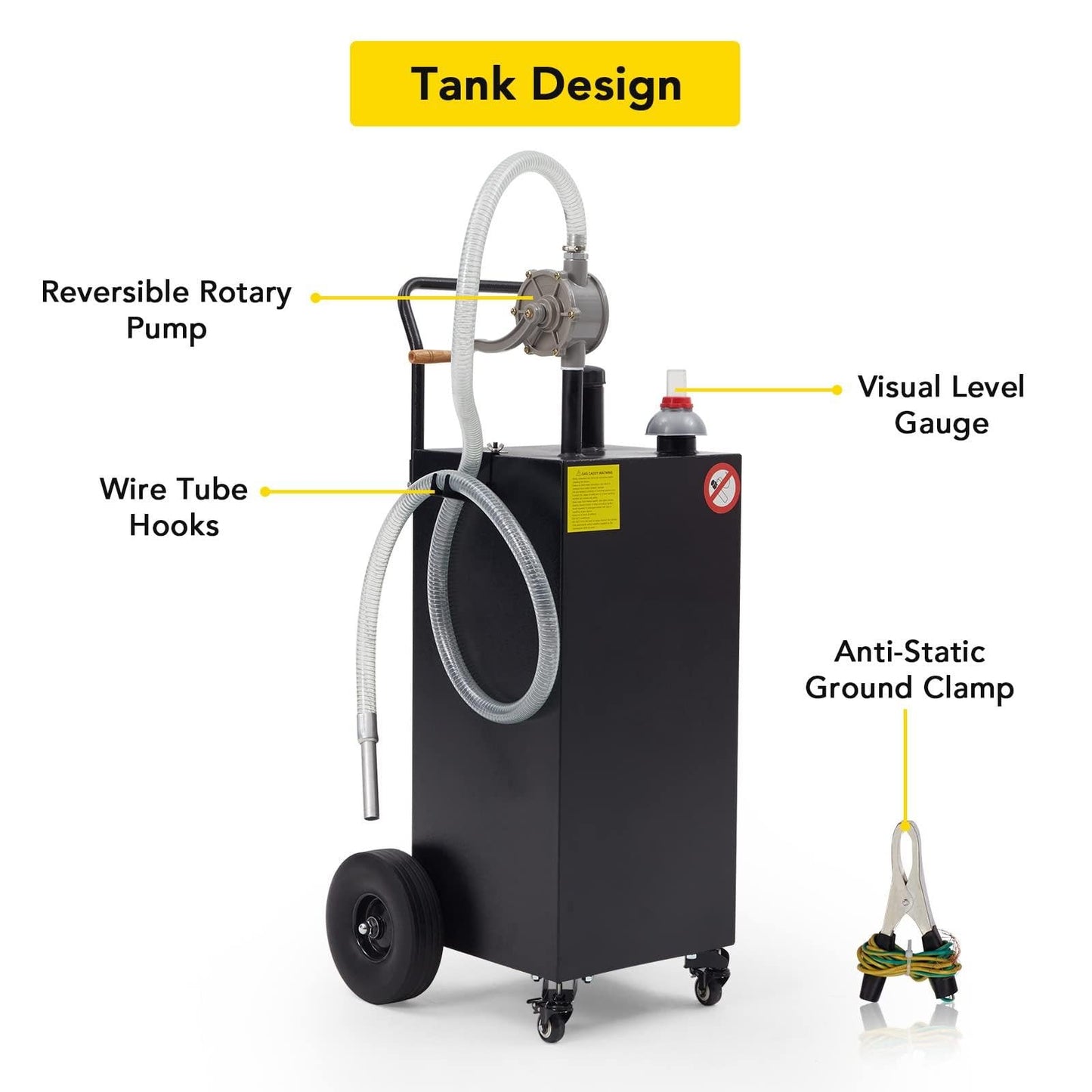 40 Gallon Fuel Caddy, Gas Storage Tank on 4 Wheels, Portable Gas Caddy with Manual Transfer Pump, Gasoline Diesel Fuel Container for Cars, Lawn Mowers, ATVs, Boats, Motorcycle (Black)