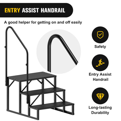 Nilight RV Steps with Handrail, 3 Steps Hot Tub Steps Outdoor RV Stairs Step Portable Mobile Motor Home Stairs for Camper Travel Trailers Dock Entry Steps 5th Wheel RV Porch with Anti-Slip Handrail