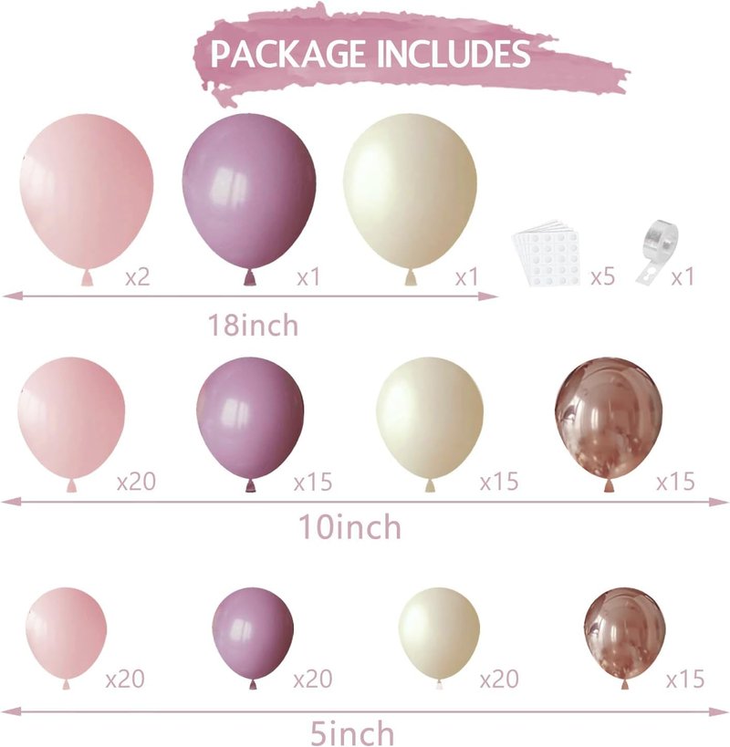Pink and Purple Balloon Arch Kit, Butterfly Dusty Purple Pink Lavender Sand White Lilac Metallic Rose Gold Latex Balloons for Bridal Wedding Anniversary Engagement Birthday Party Decoration