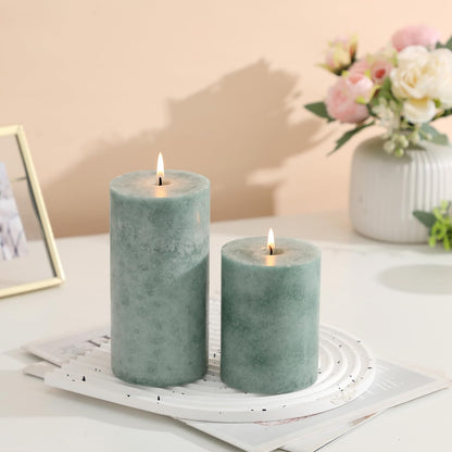 3x6 Inch Sage Green Pillar Candles Set of 3, Unscented Green Pillar Candle, Dripless and Smokeless Large Candles, Summer Candle for Home Decor, Dinner Table, Weddings, Holidays